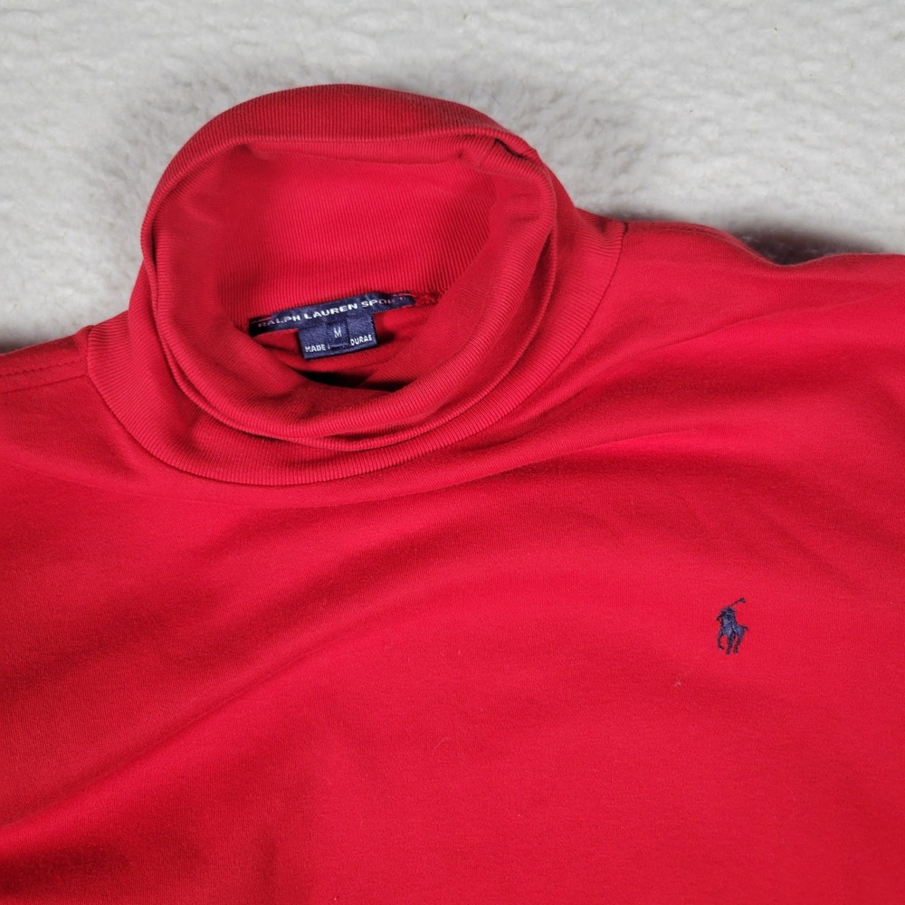 Ralph Lauren Sport Turtleneck Mens Size M Red Long Sleeve Cotton Pony Logo